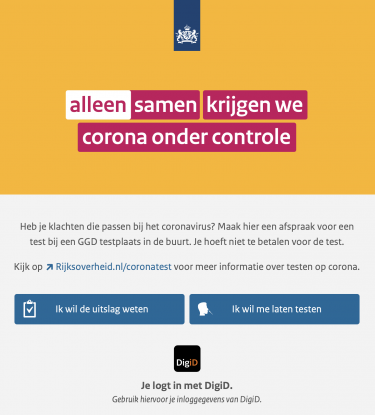 Pagina van de website Alleen samen krijgen we corona onder controle van de Rijksoverheid
